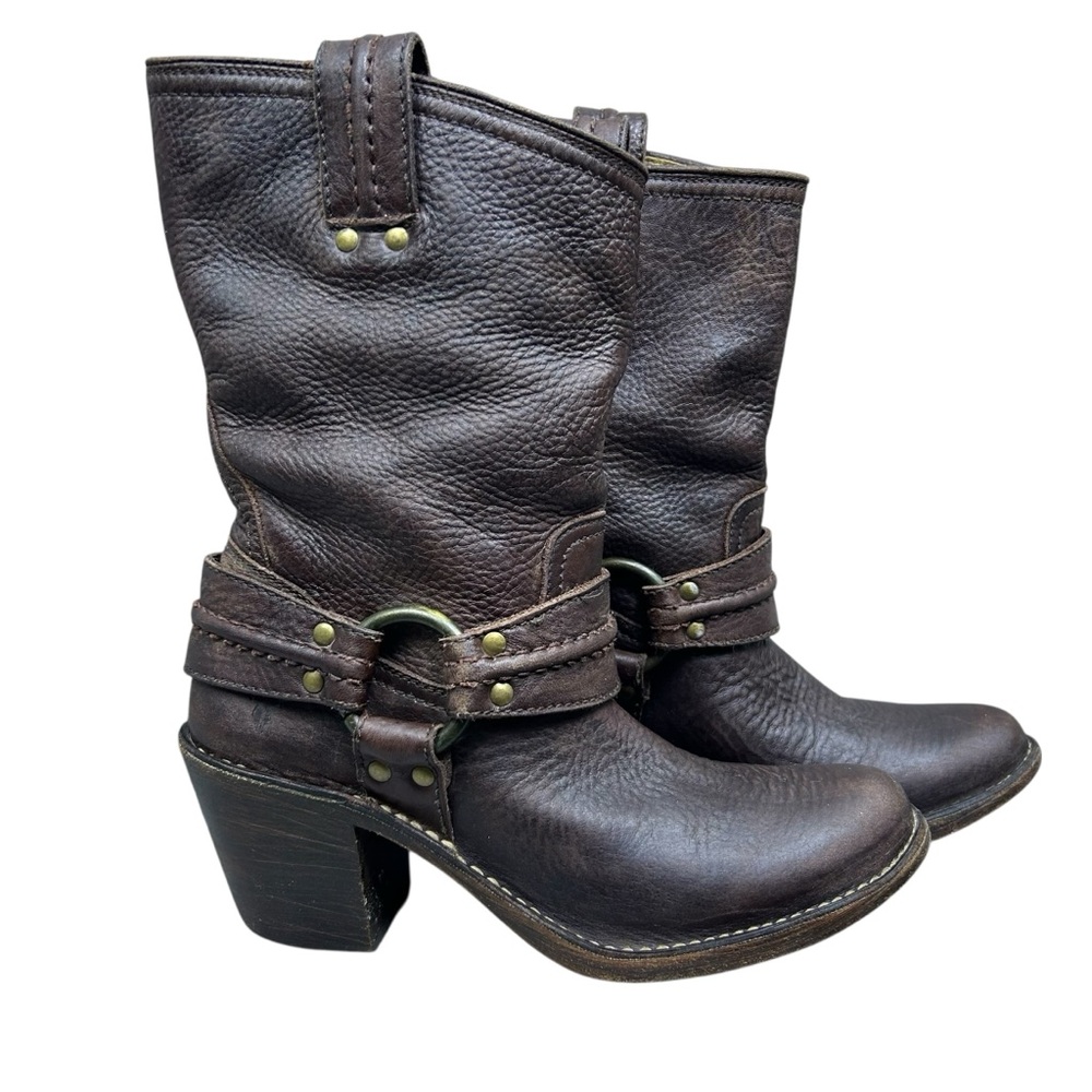 Frye Carmen Harness Short Leather Boots 77376 Womens Size 7 Biker Moto